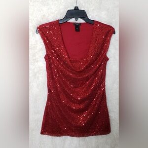 Ann Taylor Red Sequin Blouse Size Xsmall
